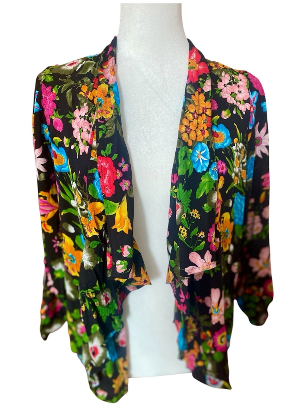 Anthropologie 11.1 TYLHO Black Floral Open Front Kimono Cardigan Size Small